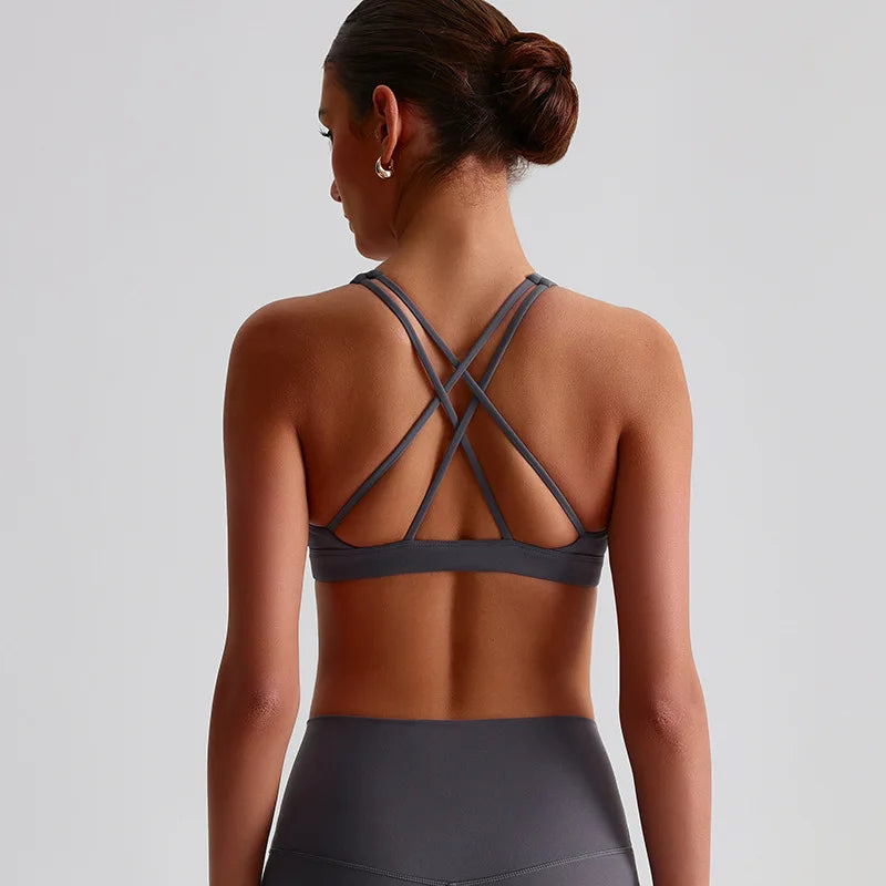 High neck yoga bras tops cross back athletic brassiere fitness gym sport bra - product image