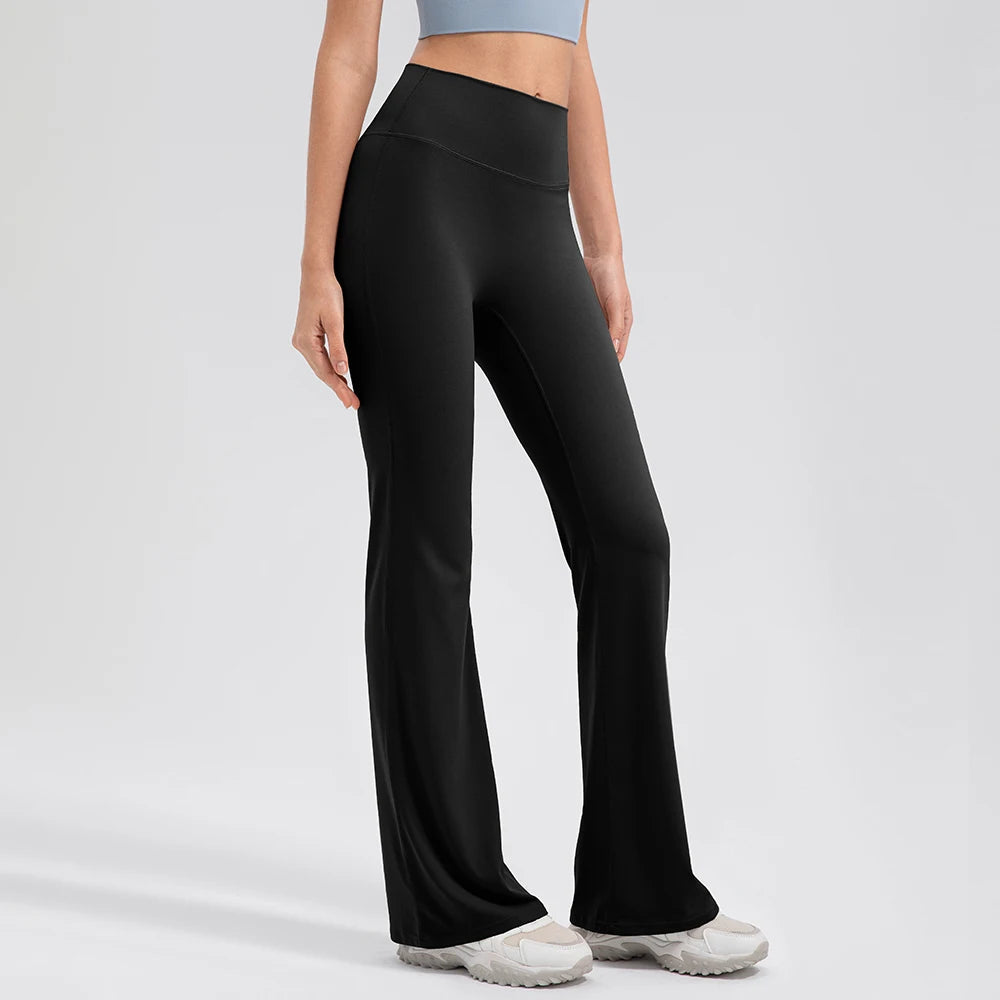 High waist flared knit nylon yoga leggings with butt lifting design - product image