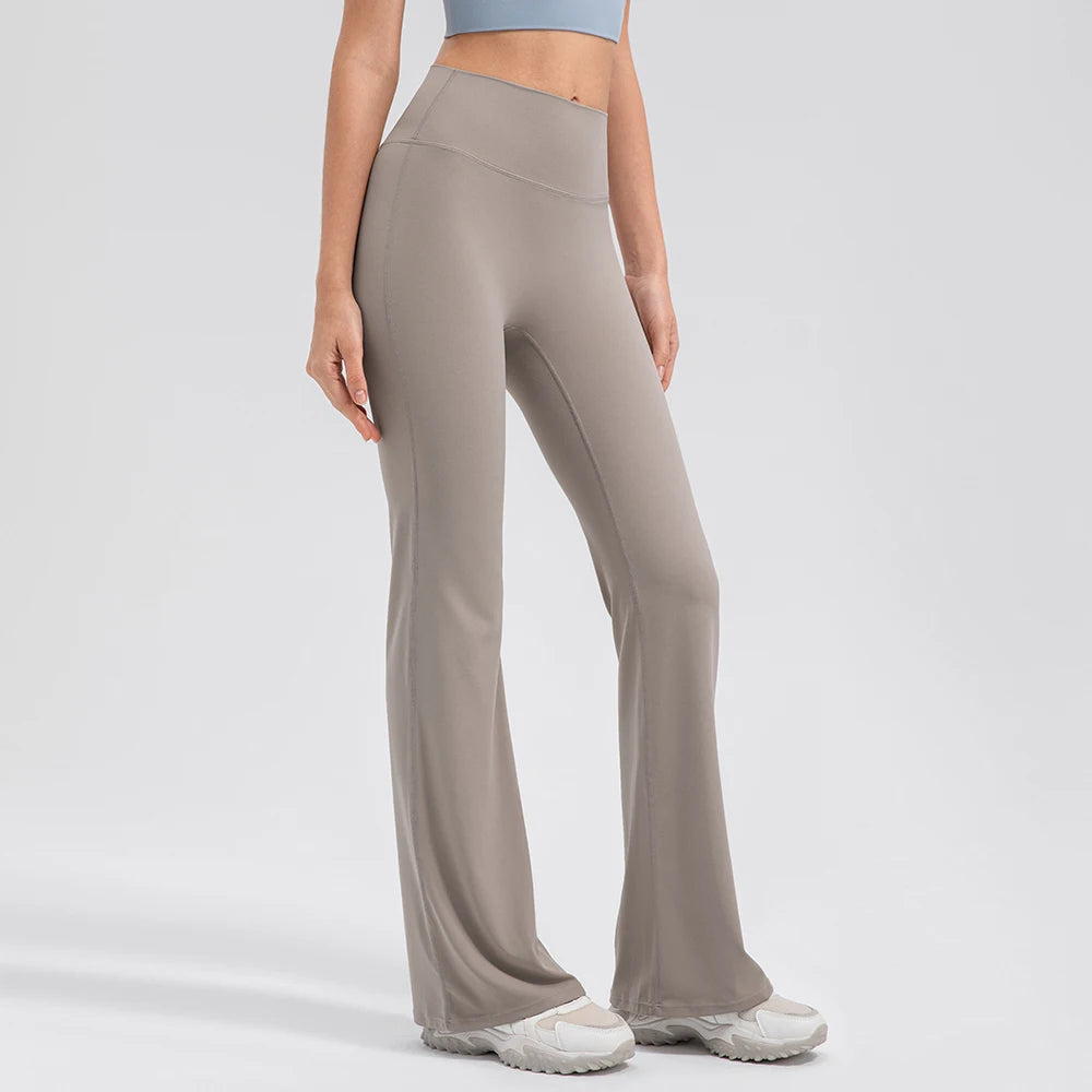 High waist flared knit nylon yoga leggings with butt lifting design - product image