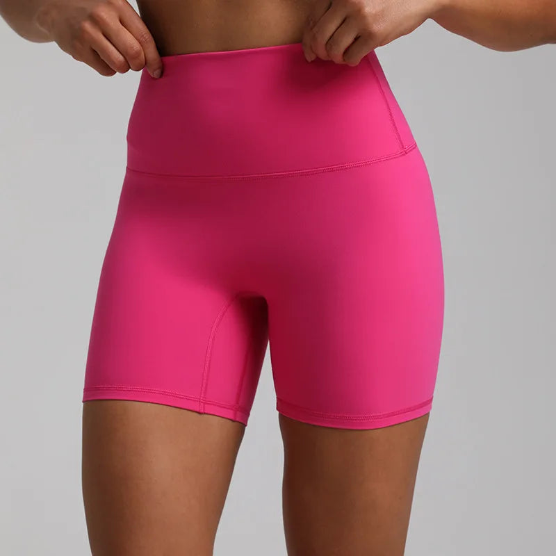 High waist nylon spandex knit biker shorts with no pocket and multiple colors - product image