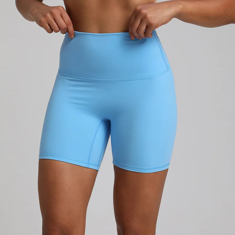 High waist nylon spandex knit biker shorts with no pocket and multiple colors - product image