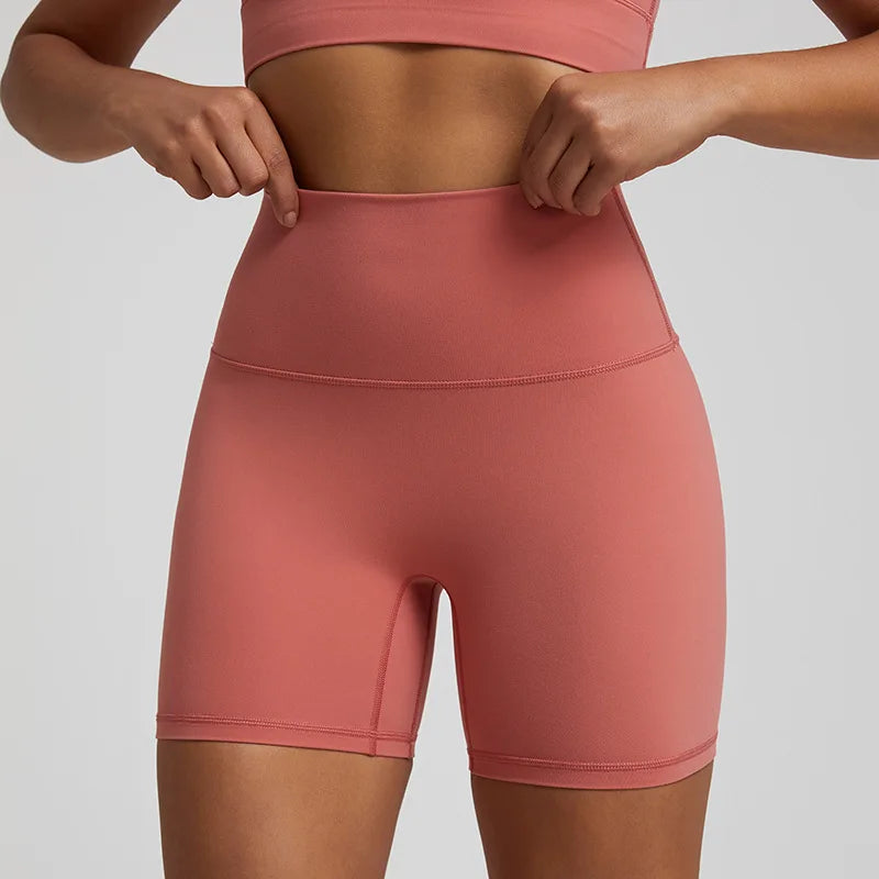 High waist nylon spandex knit biker shorts with no pocket and multiple colors - product image