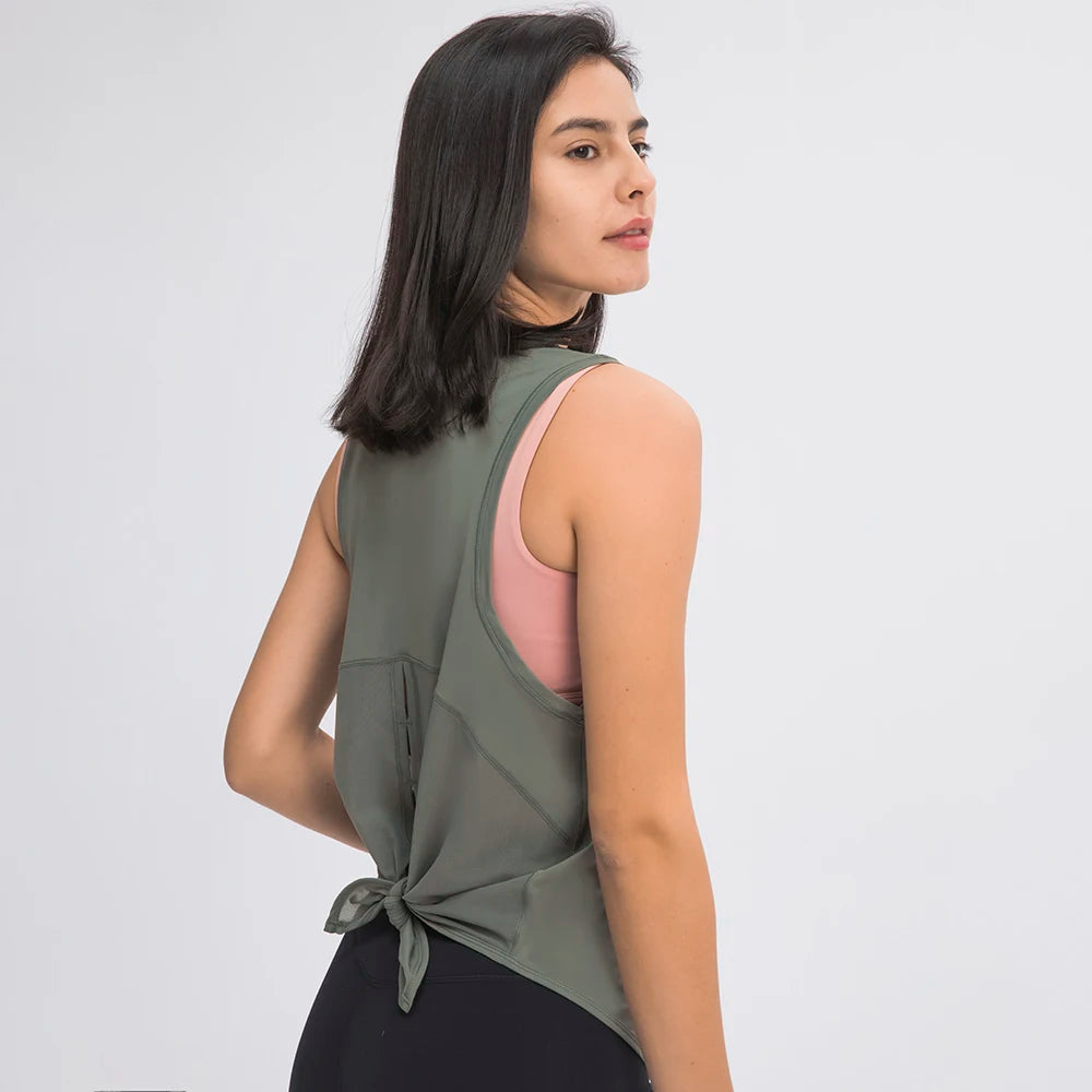 Knit nylon women's back mesh patchwork loose fit breathable yoga fitness vest - product image