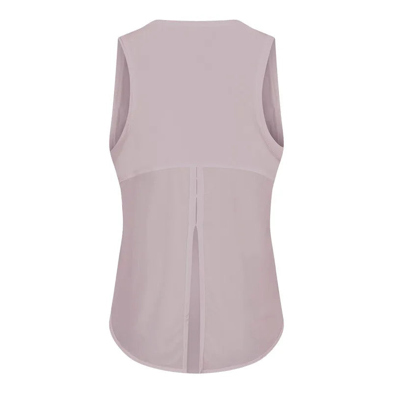 Knit nylon women's back mesh patchwork loose fit breathable yoga fitness vest - product image