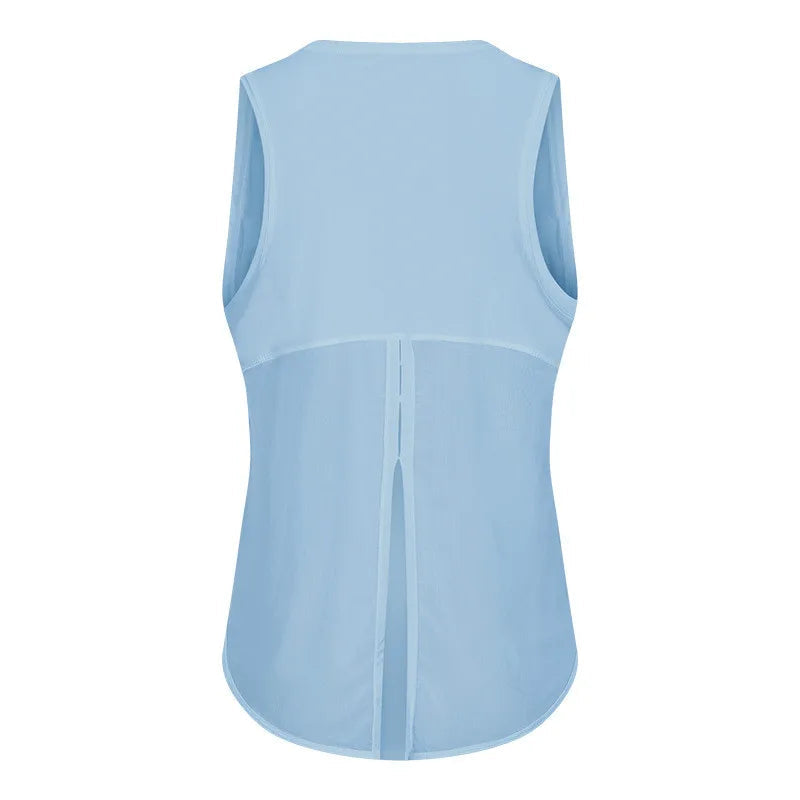 Knit nylon women's back mesh patchwork loose fit breathable yoga fitness vest - product image