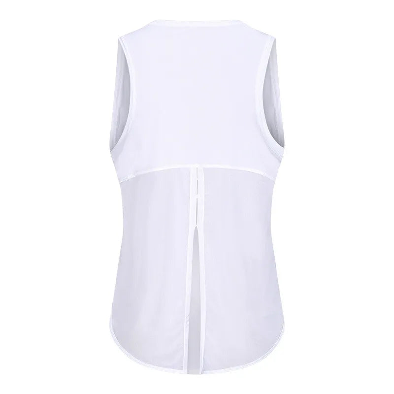 Knit nylon women's back mesh patchwork loose fit breathable yoga fitness vest - product image