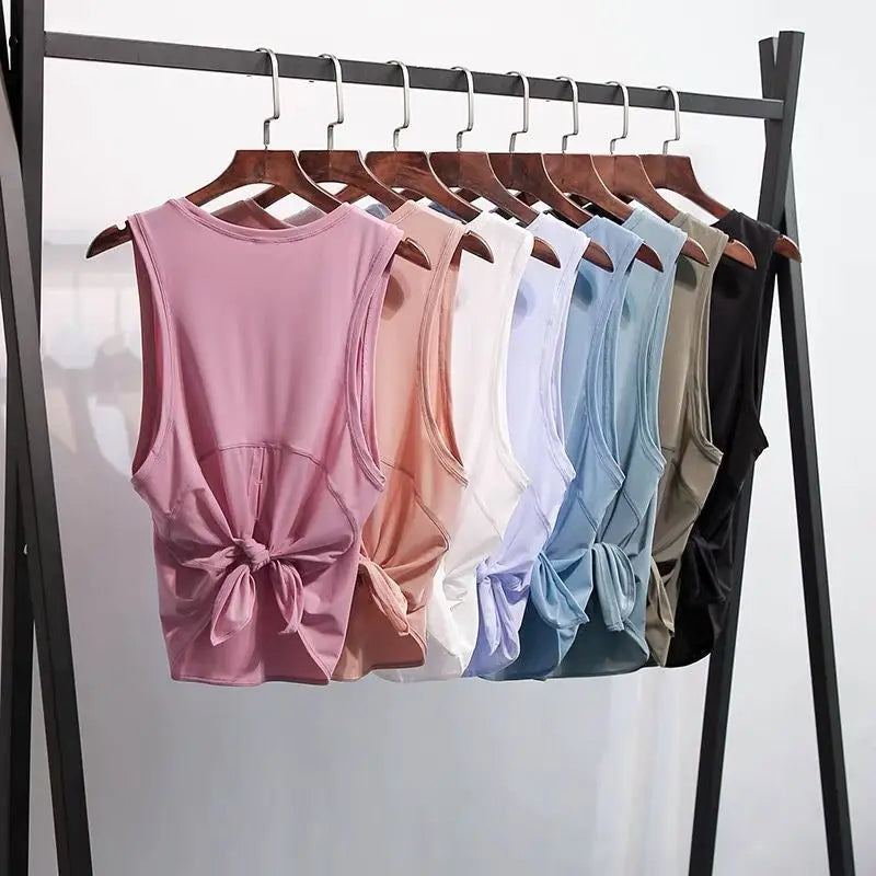 Knit nylon women's back mesh patchwork loose fit breathable yoga fitness vest - product image