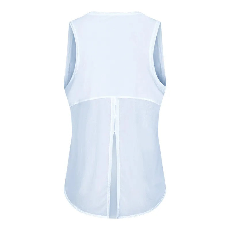 Knit nylon women's back mesh patchwork loose fit breathable yoga fitness vest - product image