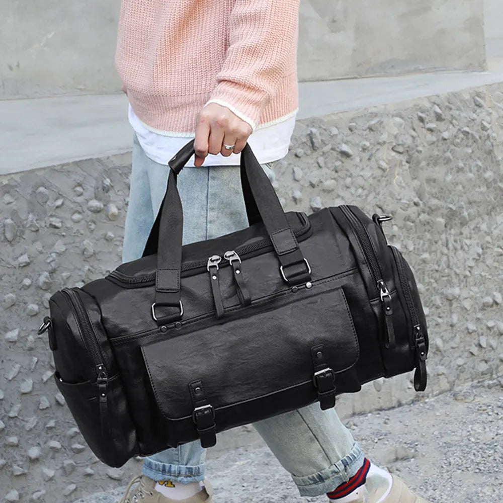 Men's waterproof gym travel shoulder bag with shoe compartment and detachable strap - product image
