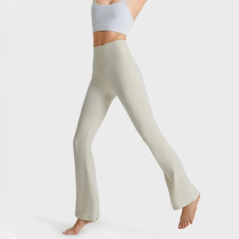 Nylon knit casual bootleg high waist flared yoga pants leggings with hidden pocket - product image