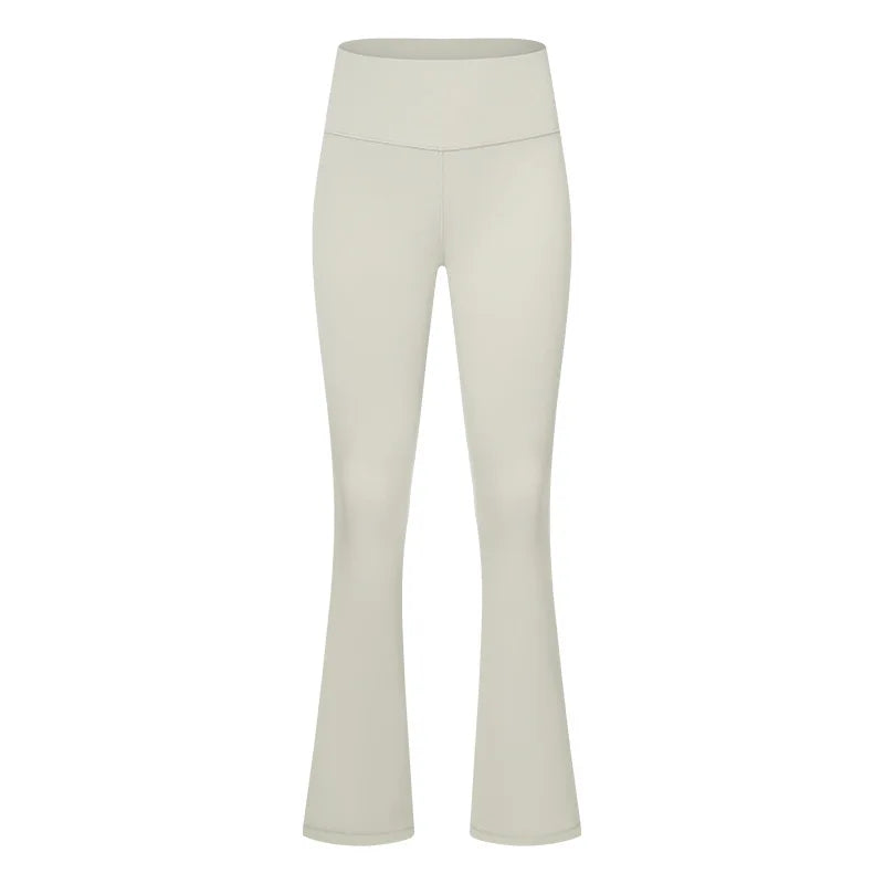 Nylon knit casual bootleg high waist flared yoga pants leggings with hidden pocket - product image