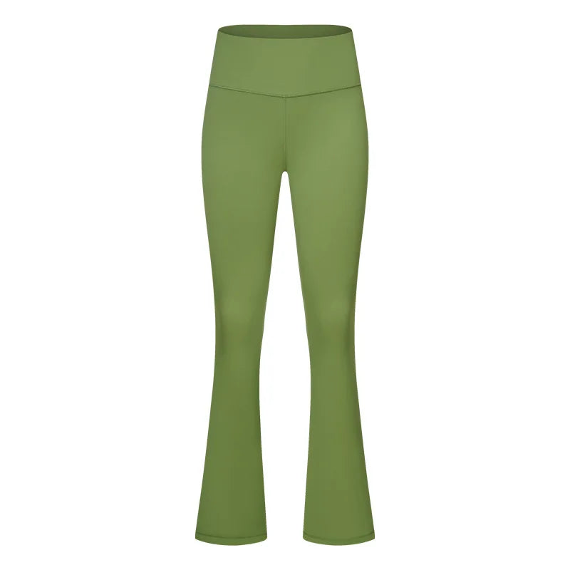 Nylon knit casual bootleg high waist flared yoga pants leggings with hidden pocket - product image