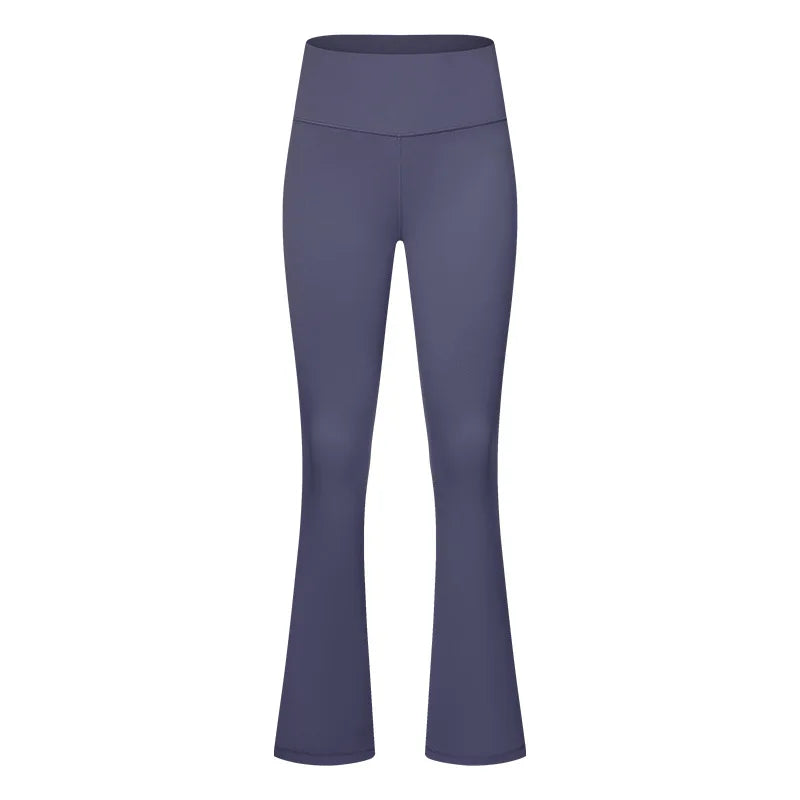 Nylon knit casual bootleg high waist flared yoga pants leggings with hidden pocket - product image