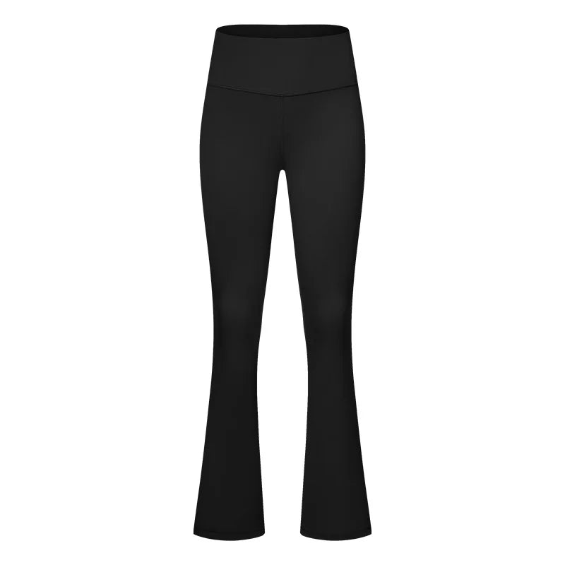 Nylon knit casual bootleg high waist flared yoga pants leggings with hidden pocket - product image