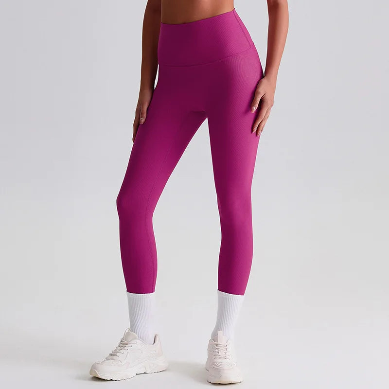 Nylon knit high waist 25" ribbed workout tights women's gym fitness leggings - product image