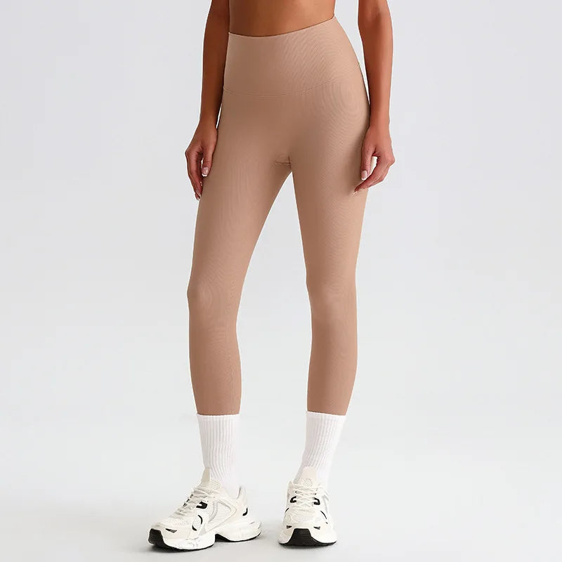 Nylon knit high waist 25" ribbed workout tights women's gym fitness leggings - product image