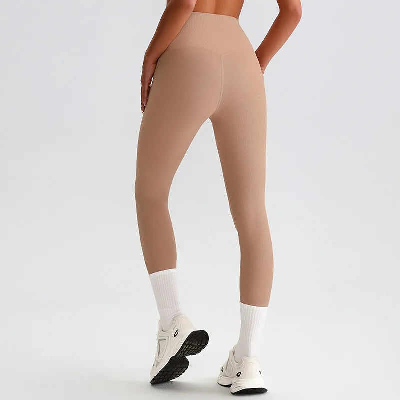 Nylon knit high waist 25" ribbed workout tights women's gym fitness leggings - product image