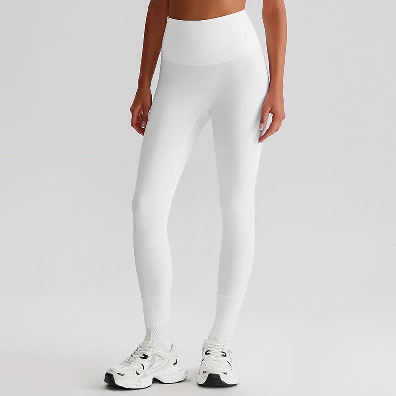 Nylon knit high waist 25" ribbed workout tights women's gym fitness leggings - product image