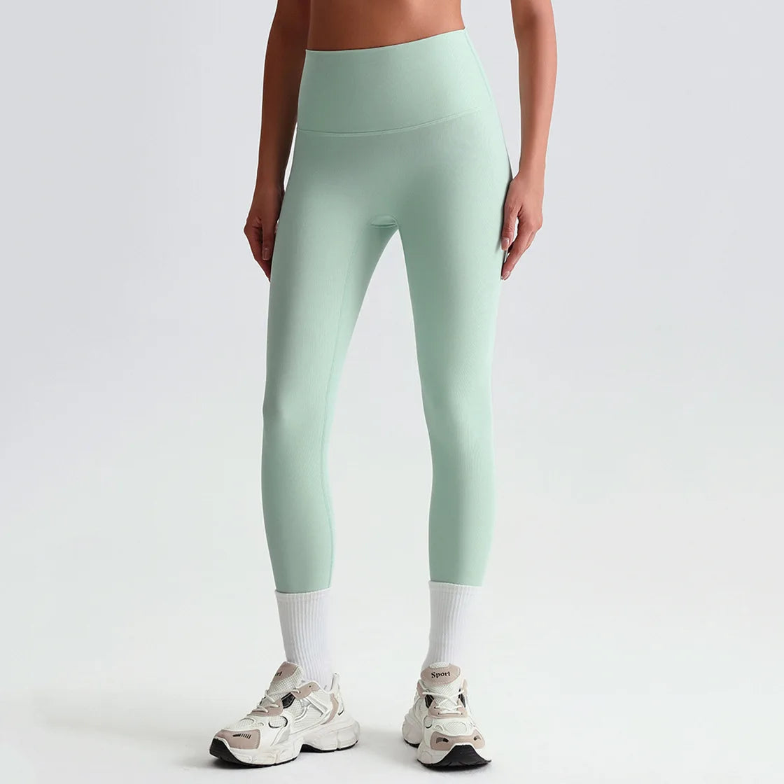 Nylon knit high waist 25" ribbed workout tights women's gym fitness leggings - product image