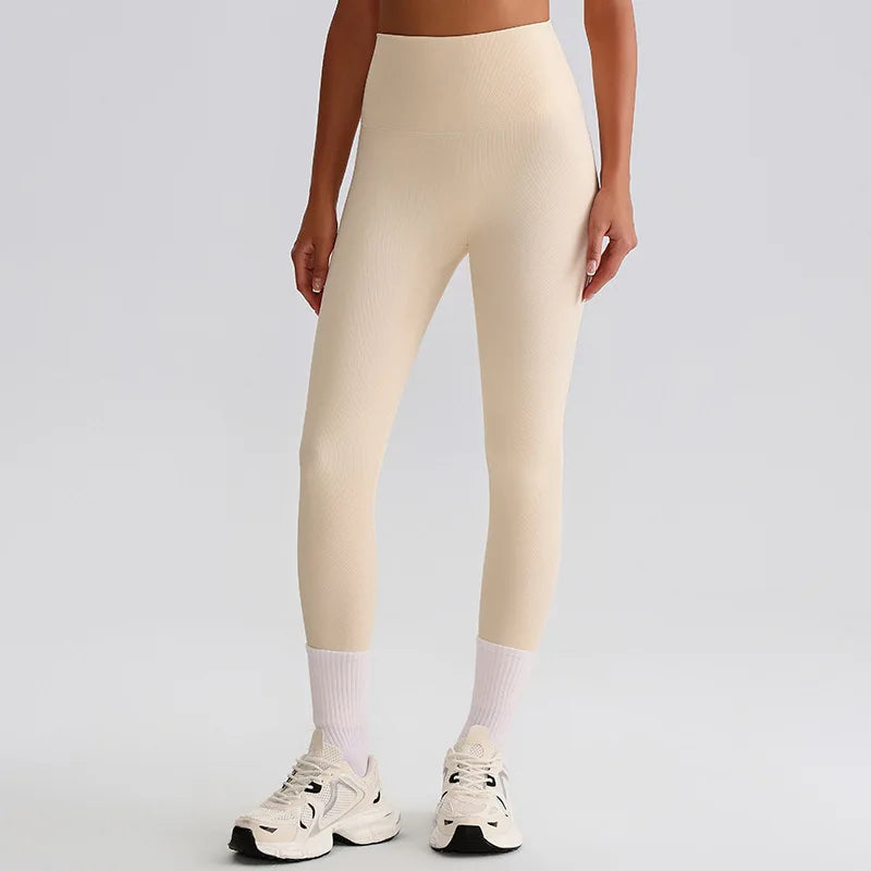 Nylon knit high waist 25" ribbed workout tights women's gym fitness leggings - product image