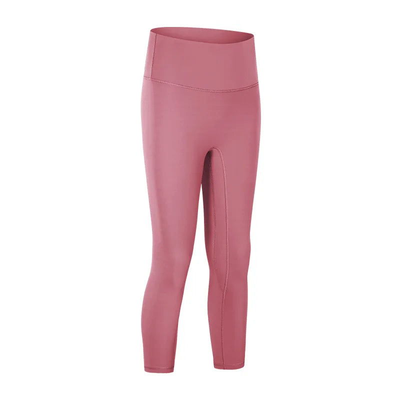 Nylon knit high waist fitness sport capri pants no front seam naked feel 3/4 length - product image
