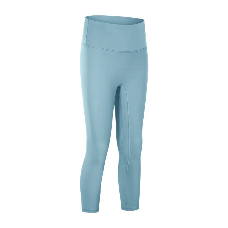 Nylon knit high waist fitness sport capri pants no front seam naked feel 3/4 length - product image