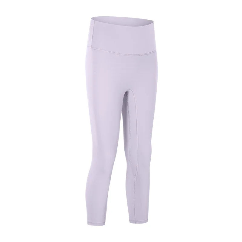 Nylon knit high waist fitness sport capri pants no front seam naked feel 3/4 length - product image