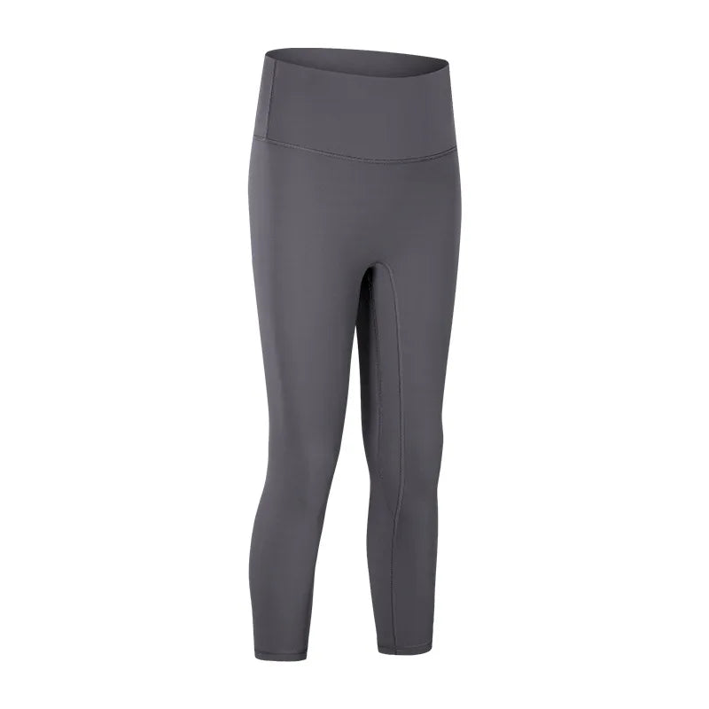 Nylon knit high waist fitness sport capri pants no front seam naked feel 3/4 length - product image