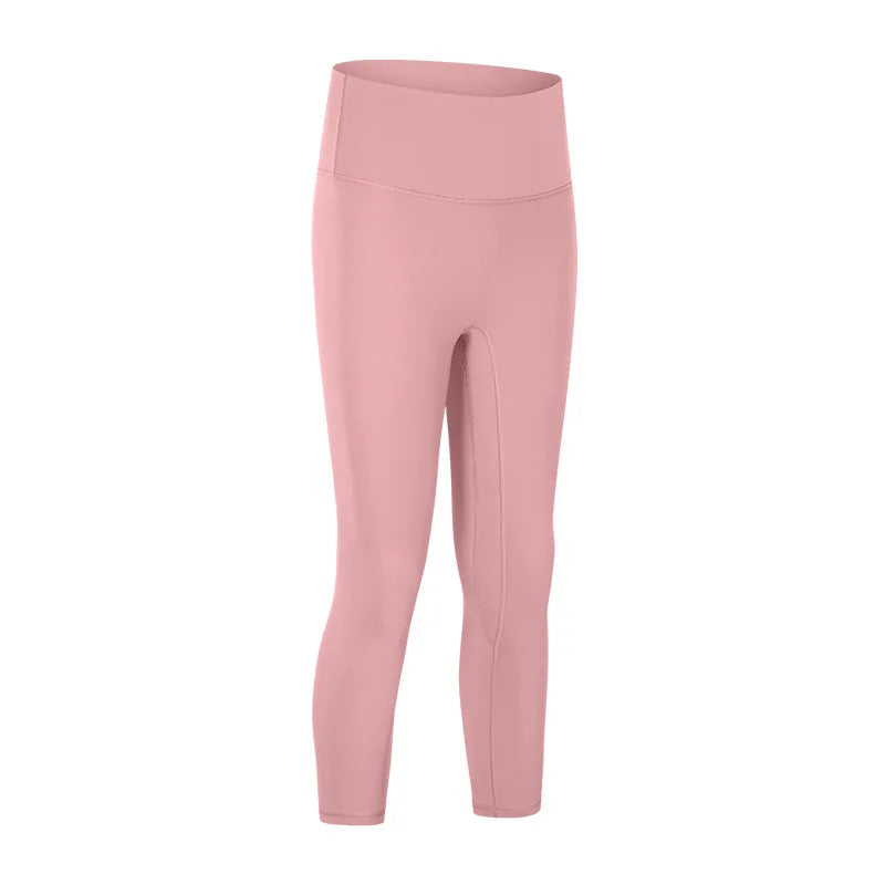 Nylon knit high waist fitness sport capri pants no front seam naked feel 3/4 length - product image