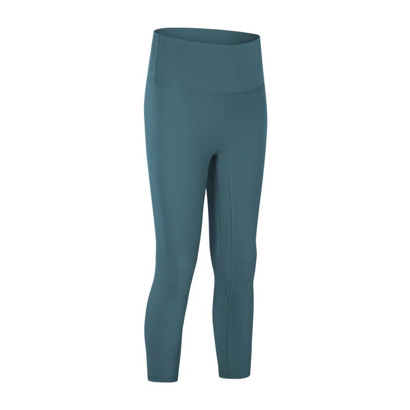 Nylon knit high waist fitness sport capri pants no front seam naked feel 3/4 length - product image