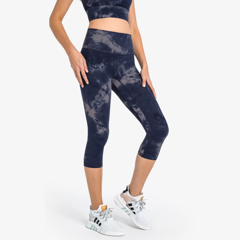 Nylon knit high waist fitness sport capri pants no front seam naked feel 3/4 length - product image