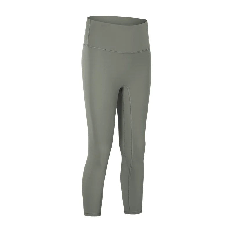 Nylon knit high waist fitness sport capri pants no front seam naked feel 3/4 length - product image