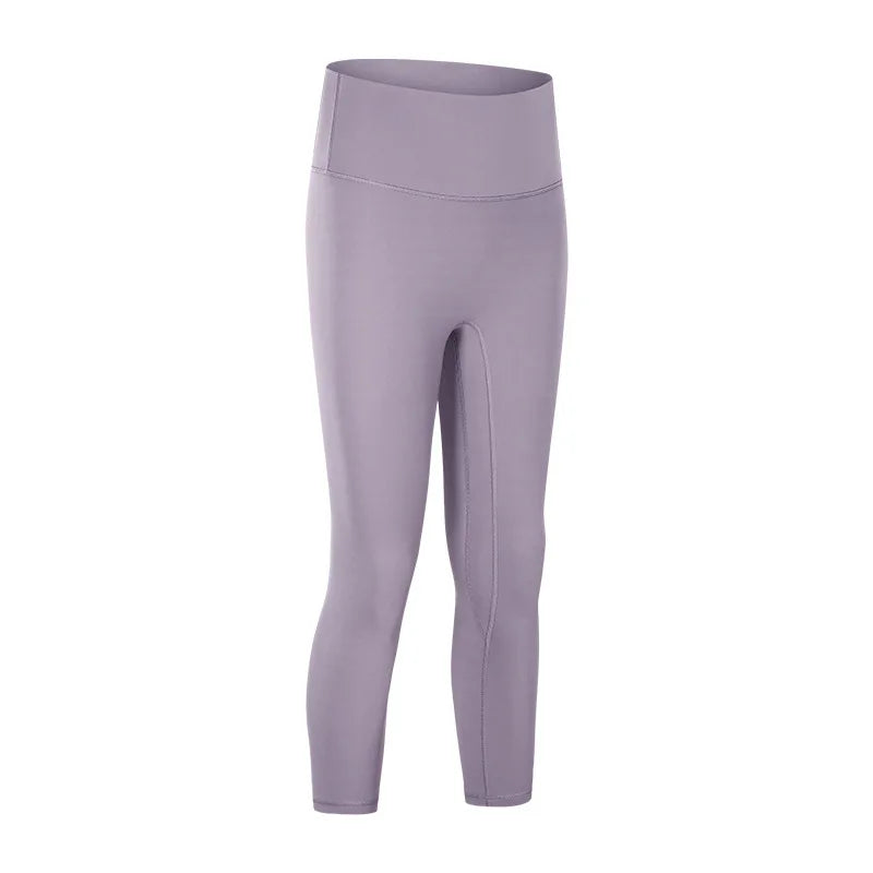 Nylon knit high waist fitness sport capri pants no front seam naked feel 3/4 length - product image