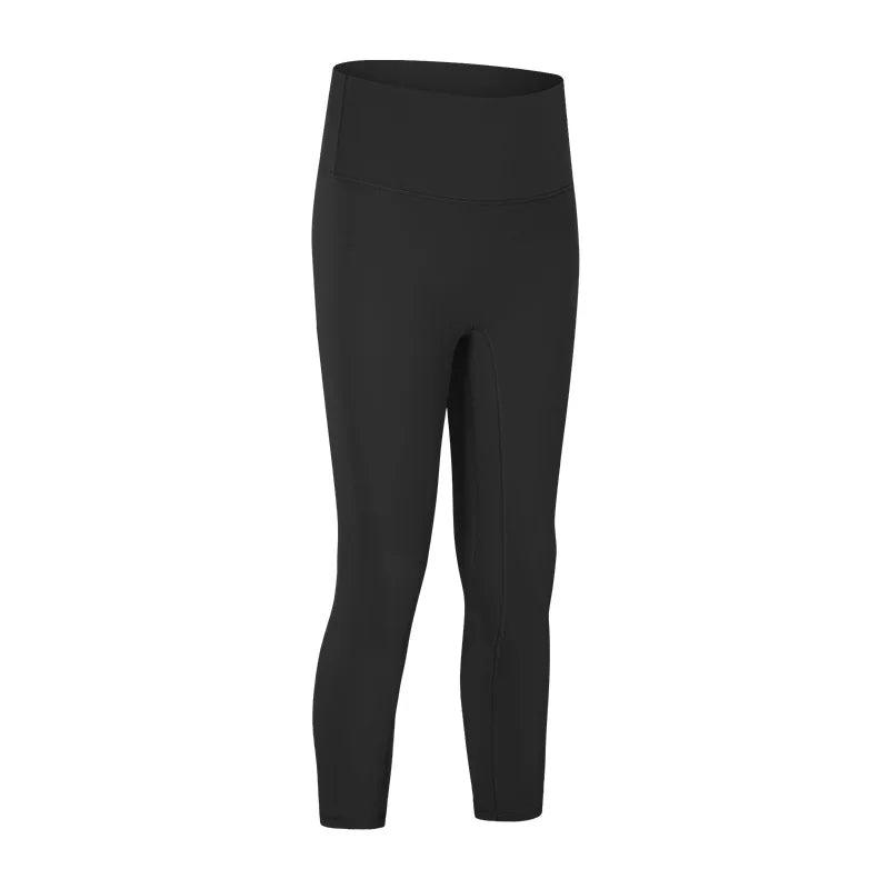 Nylon knit high waist fitness sport capri pants no front seam naked feel 3/4 length - product image