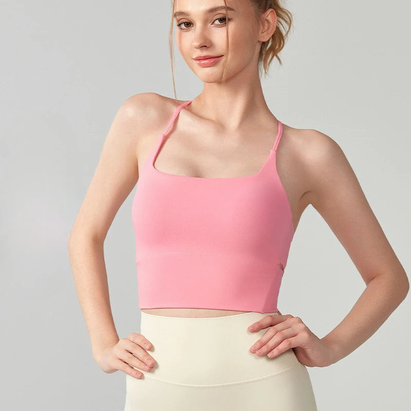 Nylon knit one-piece cup shock-proof breathable back top halter chest pad women's - product image