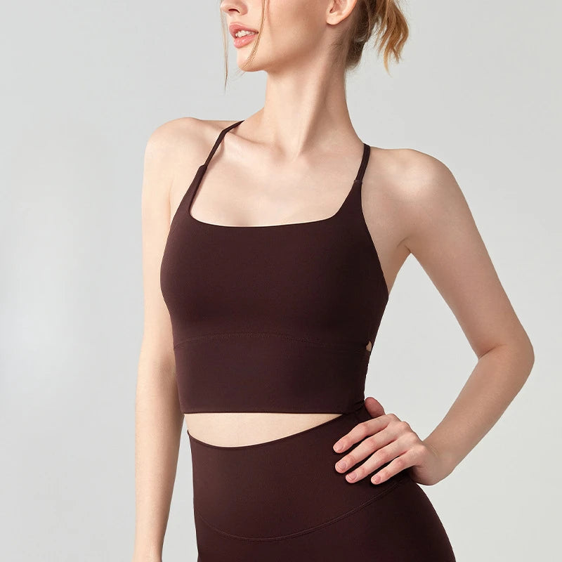 Nylon knit one-piece cup shock-proof breathable back top halter chest pad women's - product image