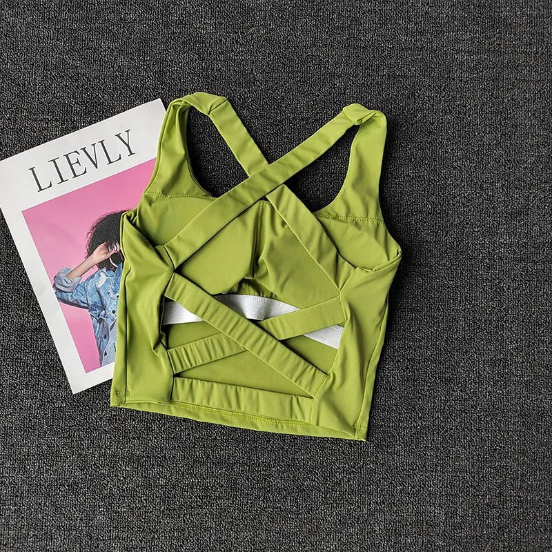 Nylon knit shockproof cross back running fitness sports underwear vest women's - product image