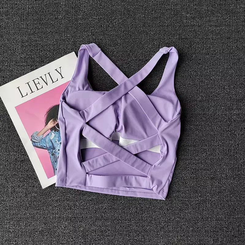 Nylon knit shockproof cross back running fitness sports underwear vest women's - product image