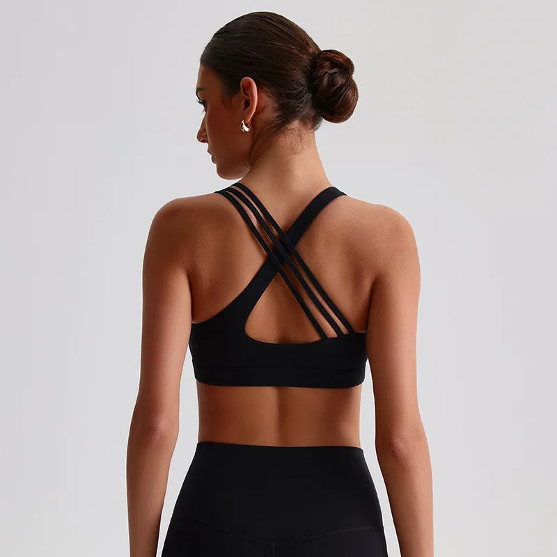 Nylon knit u neck yoga sport bra gym crop top fitness workout bra women's - product image
