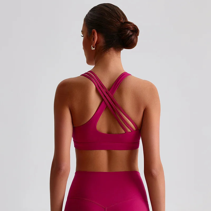 Nylon knit u neck yoga sport bra gym crop top fitness workout bra women's - product image