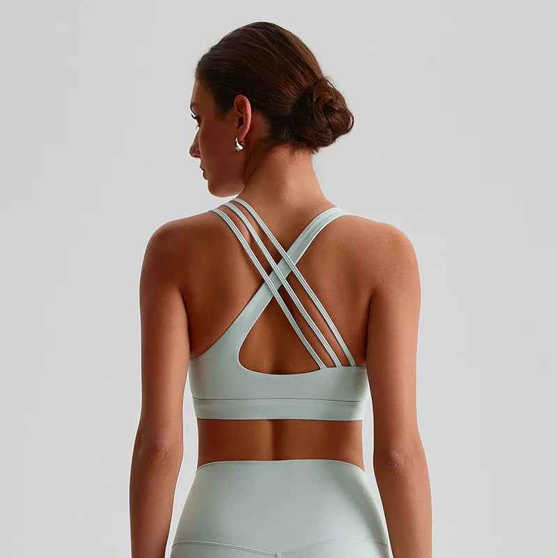 Nylon knit u neck yoga sport bra gym crop top fitness workout bra women's - product image