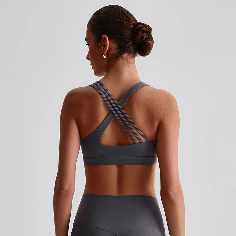 Nylon knit u neck yoga sport bra gym crop top fitness workout bra women's - product image