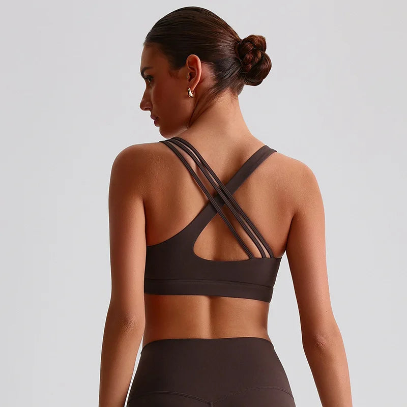 Nylon knit u neck yoga sport bra gym crop top fitness workout bra women's - product image