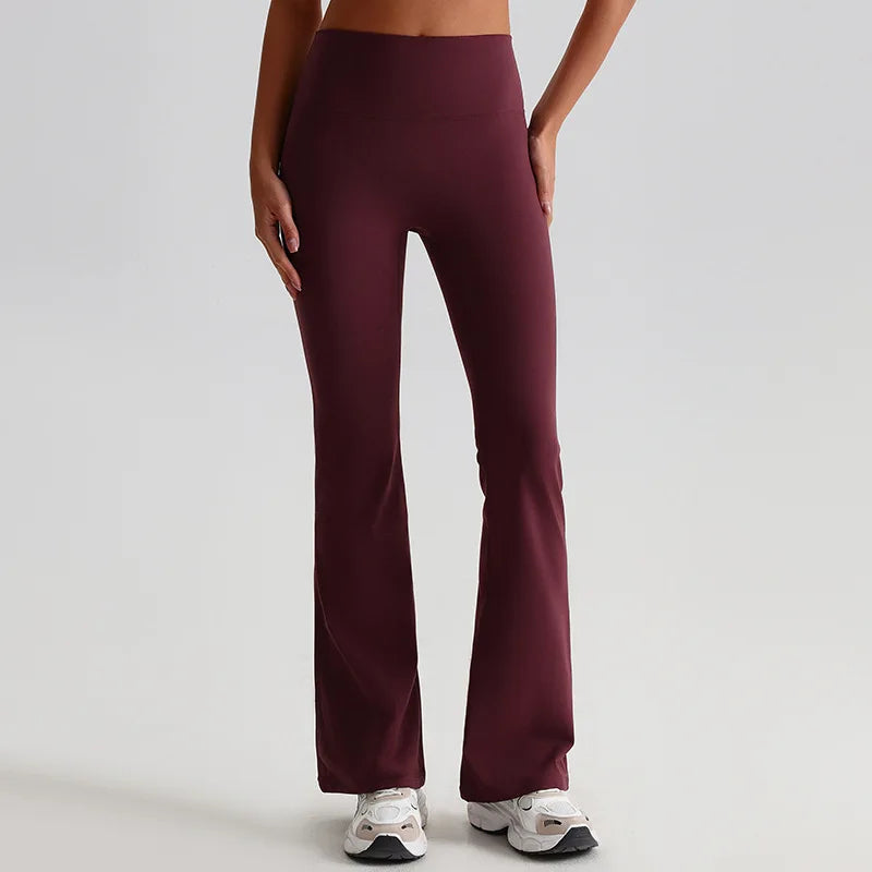 Nylon knit women's bootcut flare yoga leggings elastic waist - product image