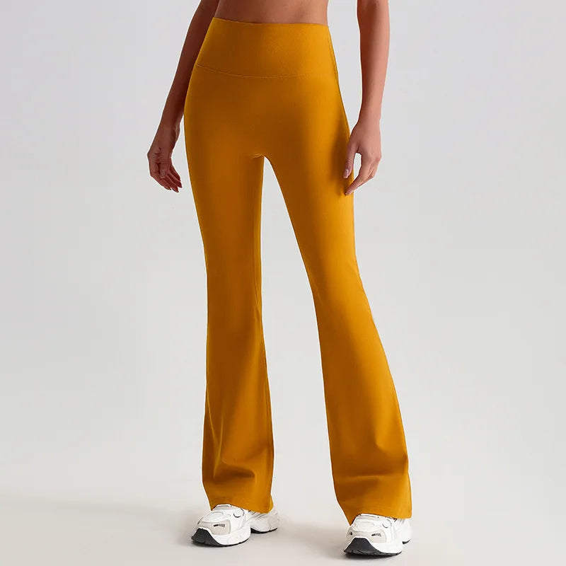 Nylon knit women's bootcut flare yoga leggings elastic waist - product image