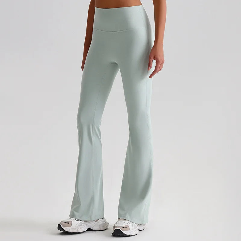 Nylon knit women's bootcut flare yoga leggings elastic waist - product image