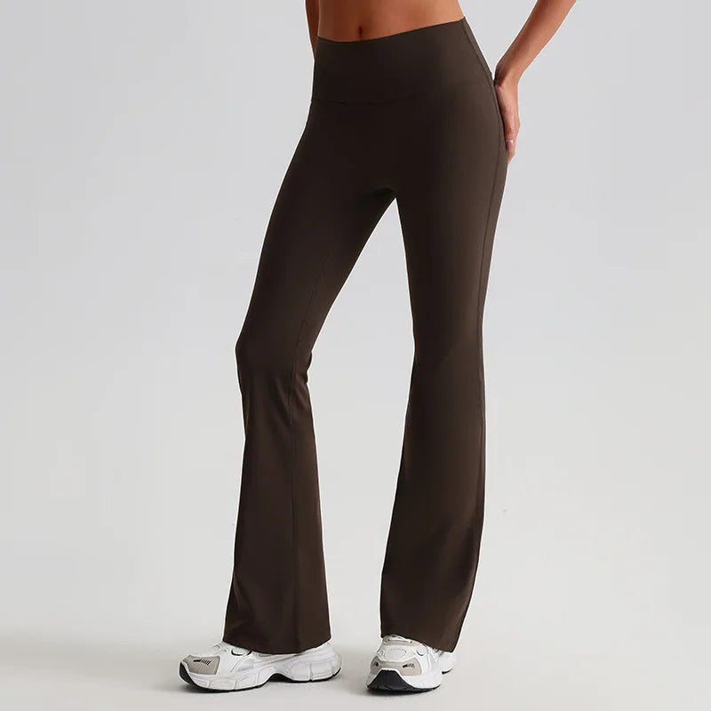 Nylon knit women's bootcut flare yoga leggings elastic waist - product image