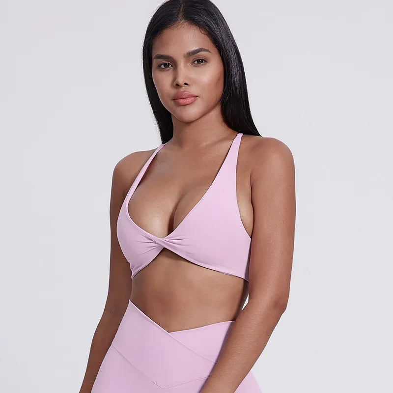 Nylon knit women's chest pad slim back cross sports halter vest fitness underwear - product image
