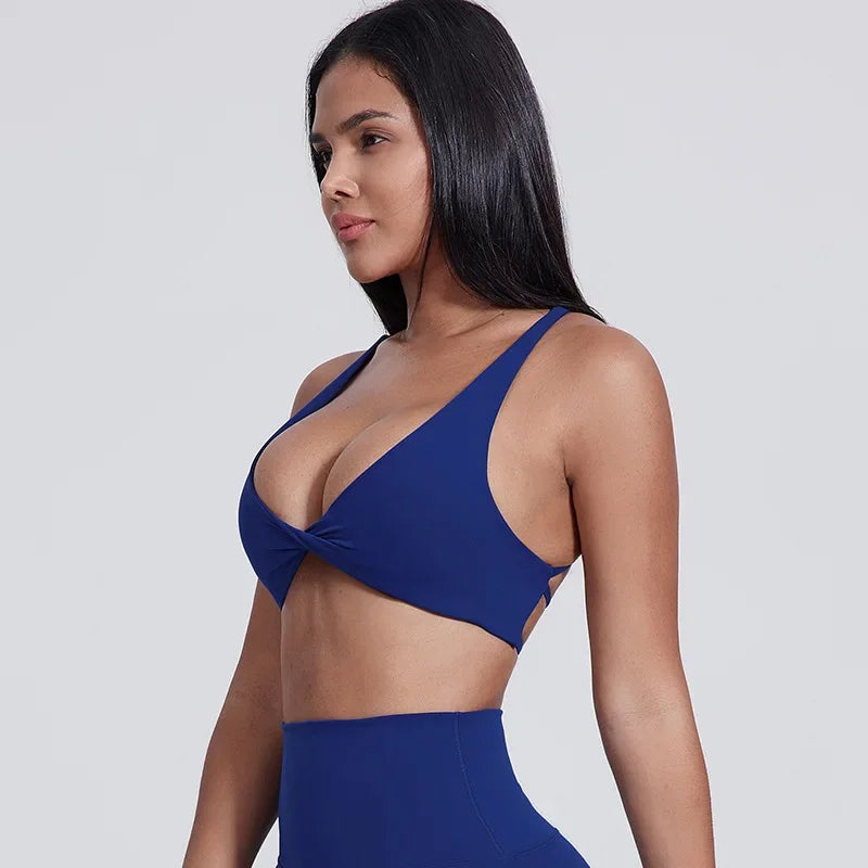 Nylon knit women's chest pad slim back cross sports halter vest fitness underwear - product image