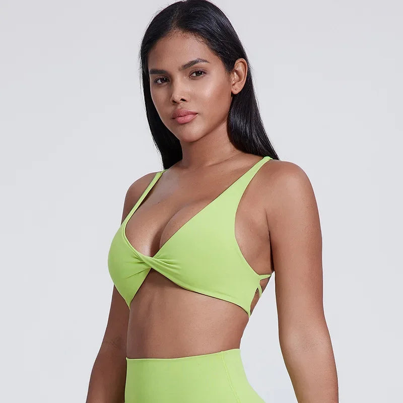 Nylon knit women's chest pad slim back cross sports halter vest fitness underwear - product image
